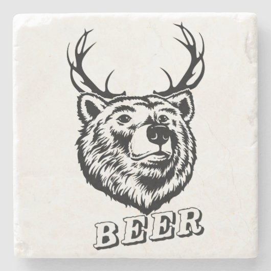 Bear + Deer = Beer? Stenen Onderzetter (Voorkant)