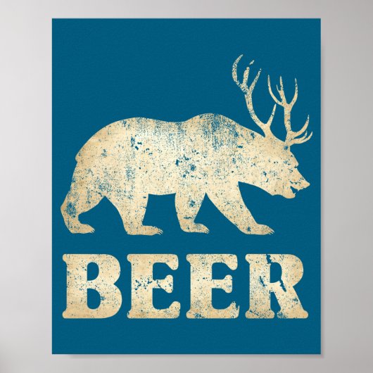 Bear Deer Vintage Beer  Poster (Voorkant)