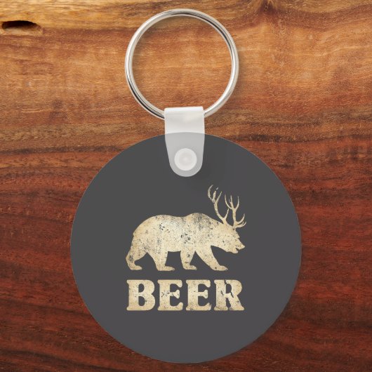 Bear Deer Vintage Beer Sleutelhanger (Voorkant)