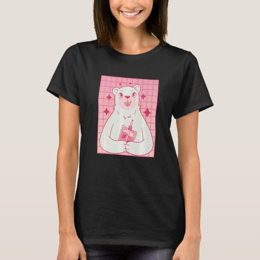 Bear Drinking Strawberry Milk T-shirt (Voorkant)