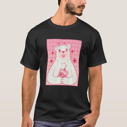 Bear Drinking Strawberry Milk T-shirt (Voorkant)