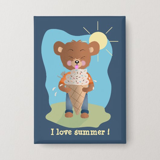 Bear Eating Ice Cream Rectangular Pin Button (Voorkant)