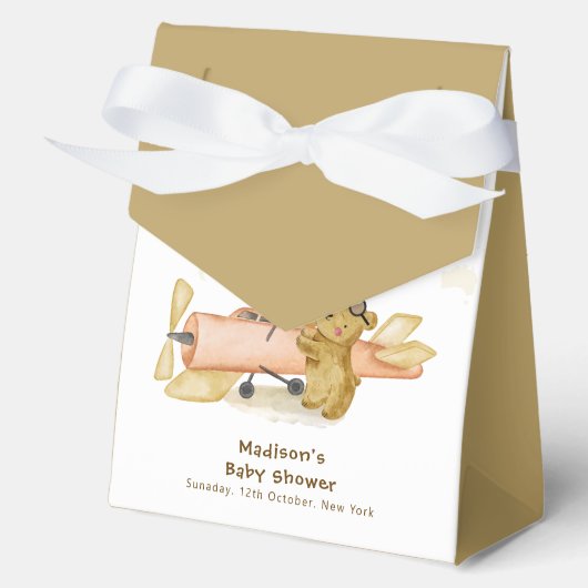 Bear Explorer World Map Airplane Boy Baby Shower  Bedankdoosjes (Voorkant)