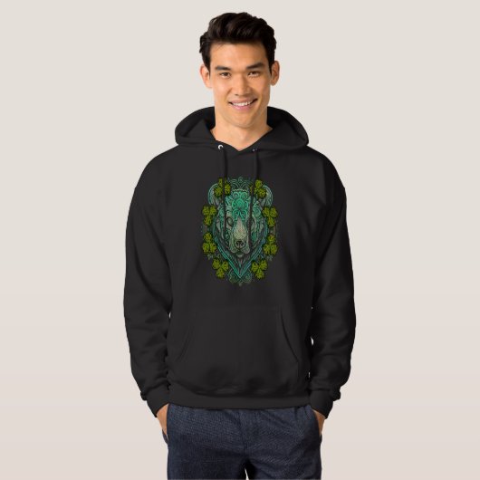 Bear Face Head Mandala Irish Shamrock C St Patrick Hoodie (Voorkant volledig)