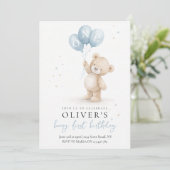 Bear First Birthday Invitation Kaart (Staand voorkant)