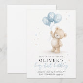 Bear First Birthday Invitation Kaart (Voorkant / Achterkant)