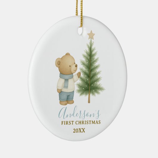 Bear First Christmas Keepsake for Baby Boy Keramisch Ornament (Rechts)
