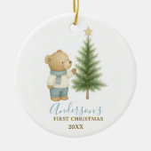 Bear First Christmas Keepsake for Baby Boy Keramisch Ornament (Voorkant)