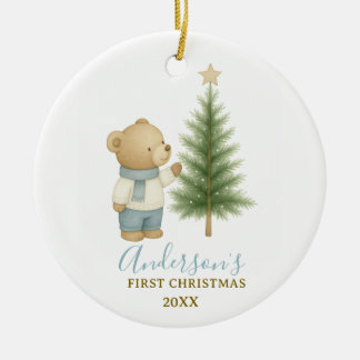 Bear First Christmas Keepsake for Baby Boy Keramisch Ornament