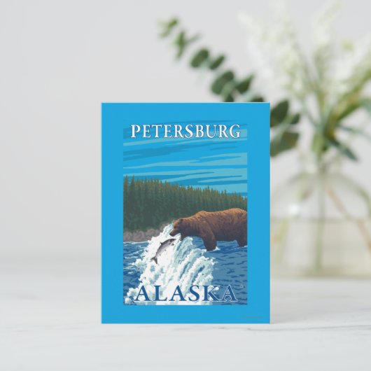 Bear Fishing in River - Petersburg, Alaska Briefkaart (Staand voorkant)