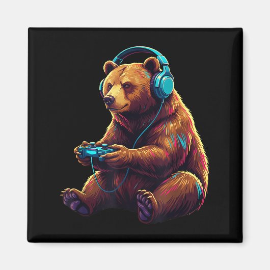 Bear Gaming Animal Video Games Funny Bear Magneet (Voorkant)