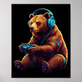 Bear Gaming Animal Video Games Funny Bear  Poster (Voorkant)