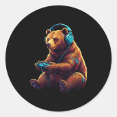 Bear Gaming Animal Video Games Funny Bear  Ronde Sticker (Voorkant)