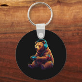 Bear Gaming Animal Video Games Funny Bear Sleutelhanger (Voorkant)