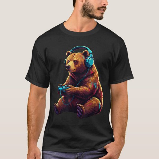 Bear Gaming Animal Video Games Funny Bear  T-shirt (Voorkant)