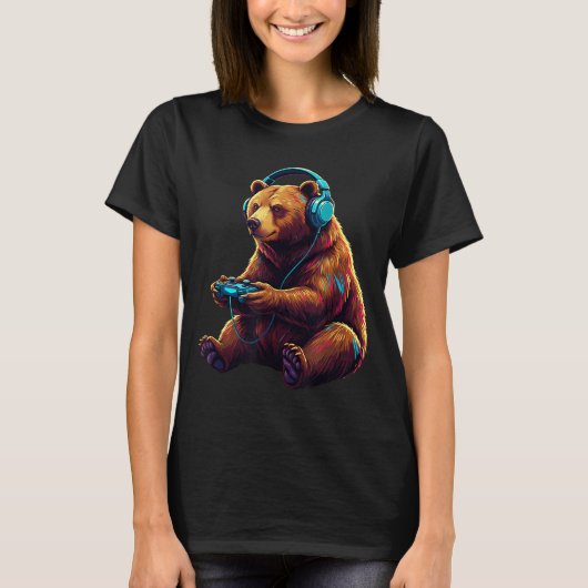 Bear Gaming Animal Video Games Funny Bear  T-shirt (Voorkant)