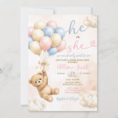 Bear Gender Reveal Pink and Blue Balloon Kaart (Voorkant)