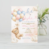 Bear Gender Reveal Pink and Blue Balloon Kaart (Staand voorkant)