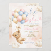 Bear Gender Reveal Pink and Blue Balloon Kaart (Voorkant / Achterkant)