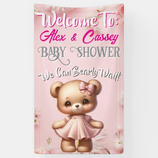 Bear Girl Baby Shower Banner (Verticaal)