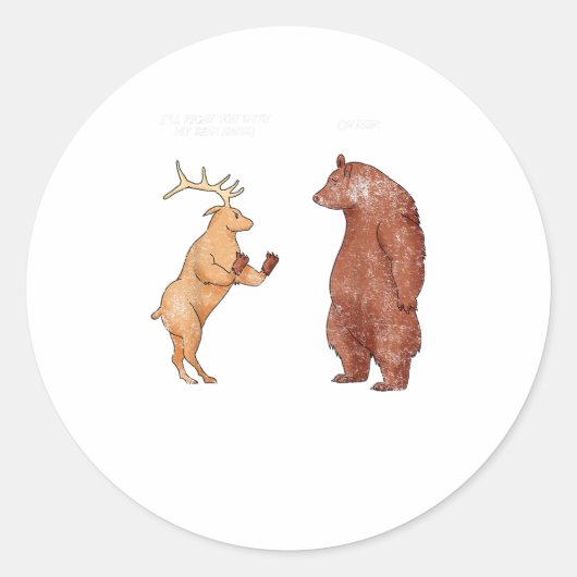 Bear Hands Oh Deer Funny Sayings Pun Gift Ronde Sticker (Voorkant)