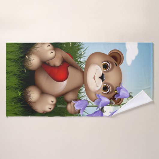 Bear Holding Bouquet Flower-30926 Badhanddoek (Badhanddoek)