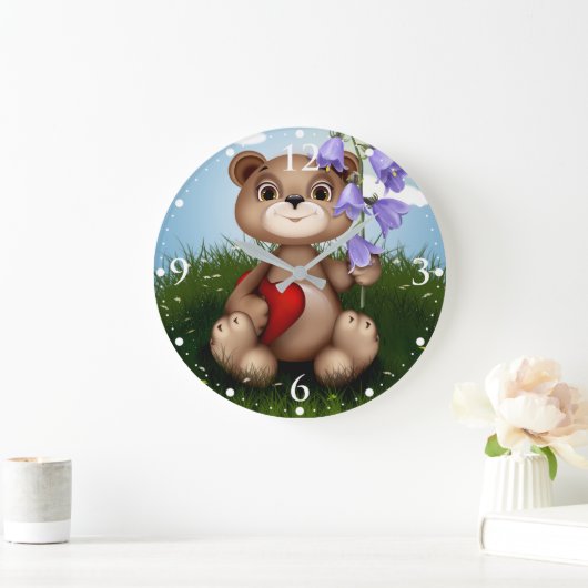 Bear Holding Bouquet Flower-30926 Grote Klok (Huis)