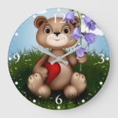 Bear Holding Bouquet Flower-30926 Grote Klok (Voorkant)