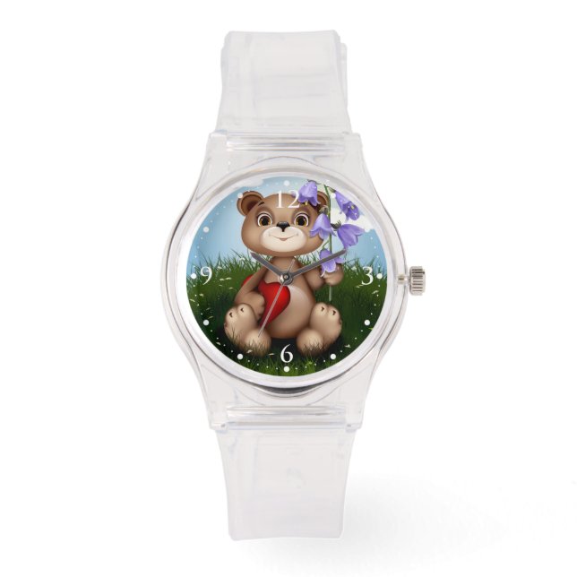 Bear Holding Bouquet Flower-30926 Horloge (Voorkant)