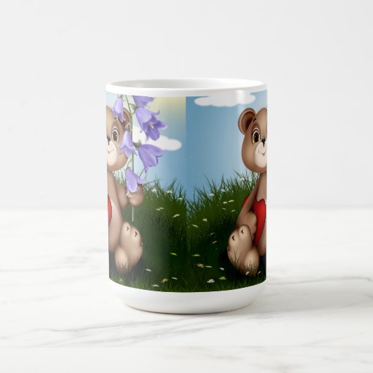 Bear Holding Bouquet Flower-30926 Magische Mok (Midden)