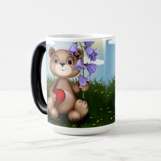 Bear Holding Bouquet Flower-30926 Magische Mok (Voorkant links)
