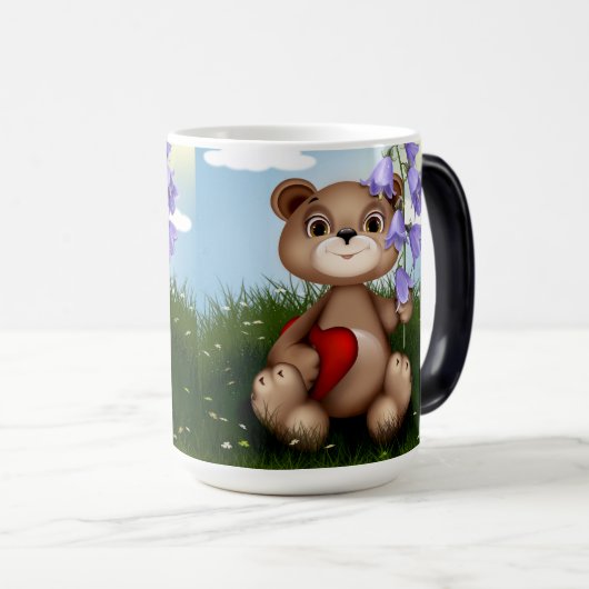 Bear Holding Bouquet Flower-30926 Magische Mok (Voorkant rechts)