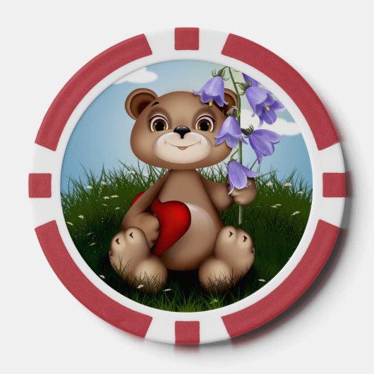 Bear Holding Bouquet Flower-30926 Poker Chips (Voorkant)