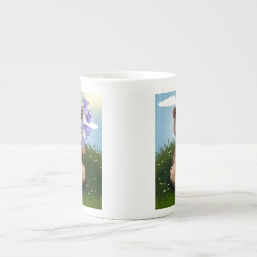 Bear Holding Bouquet Flower-30926 Porselein Kop (Voorkant)