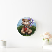 Bear Holding Bouquet Flower-30926 Ronde Klok (Huis)