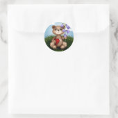 Bear Holding Bouquet Flower-30926 Ronde Sticker (Tas)