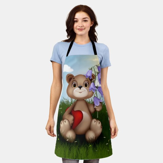 Bear Holding Bouquet Flower-30926 Schort (Gedragen)