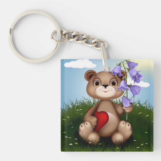 Bear Holding Bouquet Flower-30926 Sleutelhanger (voorkant)