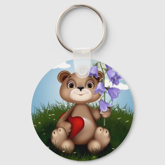 Bear Holding Bouquet Flower-30926 Sleutelhanger (Voorkant)