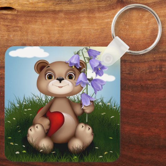 Bear Holding Bouquet Flower-30926 Sleutelhanger (Achterkant)