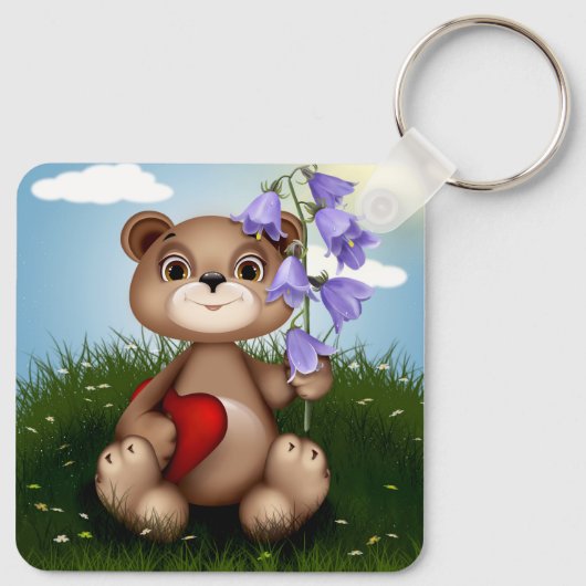 Bear Holding Bouquet Flower-30926 Sleutelhanger (Achterkant)