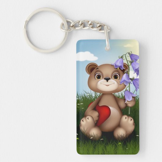 Bear Holding Bouquet Flower-30926 Sleutelhanger (Voorkant)