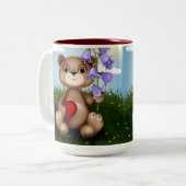 Bear Holding Bouquet Flower-30926 Tweekleurige Koffiemok (Voorkant links)