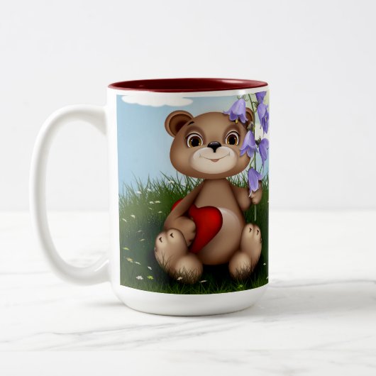 Bear Holding Bouquet Flower-30926 Tweekleurige Koffiemok (Links)