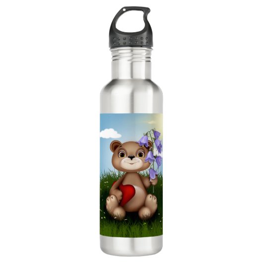 Bear Holding Bouquet Flower-30926 Waterfles (Voorkant)