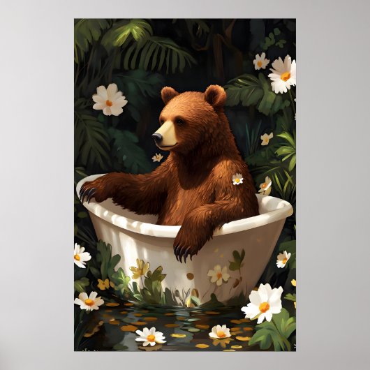 Bear In Bathtub Poster, Funny Animal Poster, Bear Poster (Voorkant)