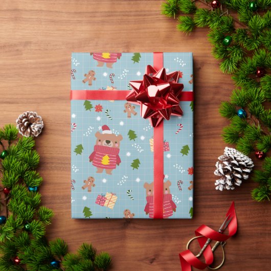 Bear in Holiday Sweater Wrapping Paper Cadeaupapier (Feestdagen Geschenken)