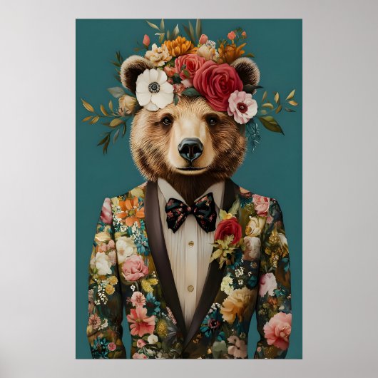Bear In Suit Poster, Bear Portrait, Bear Oil Poster (Voorkant)