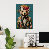 Bear In Suit Poster, Bear Portrait, Bear Oil Poster (Thuiskantoor)