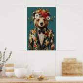 Bear In Suit Poster, Bear Portrait, Bear Oil Poster (Keuken)